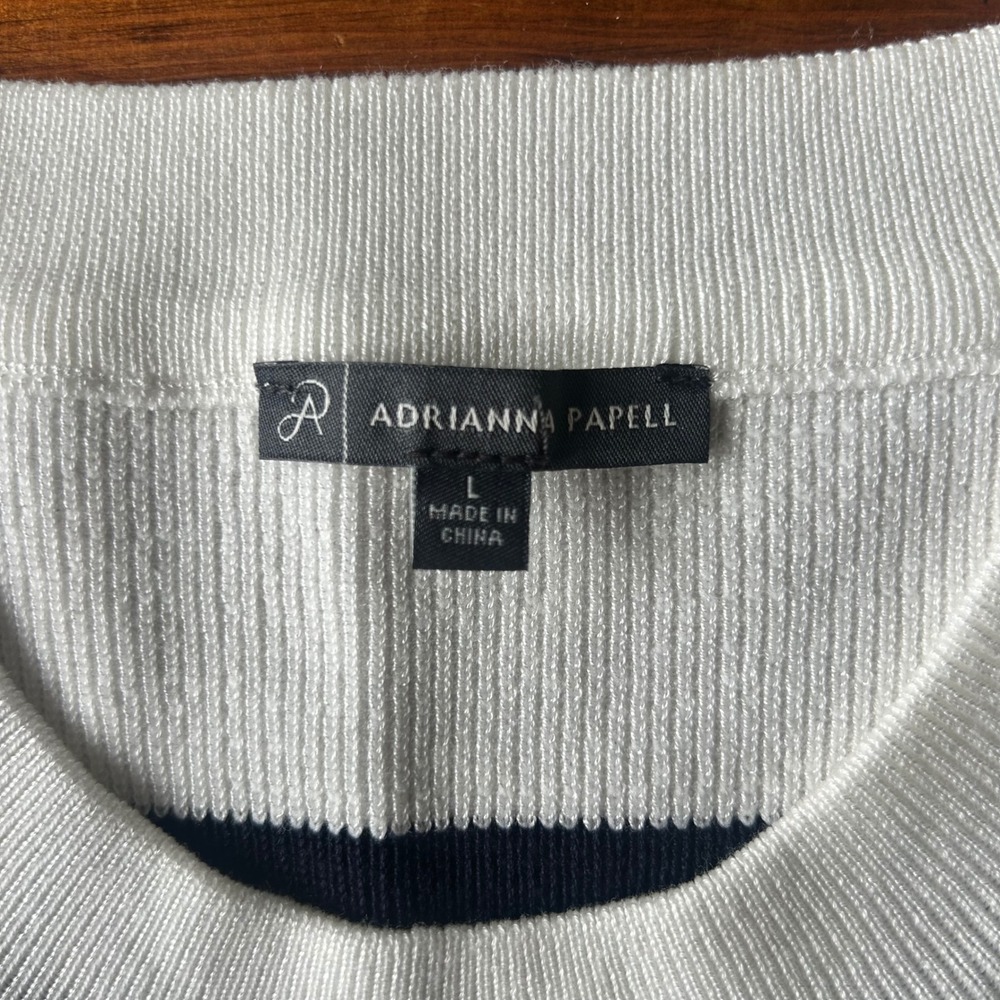 Adrianna Papell Navy Stripe Knit Top Large - Picture 2 of 3
